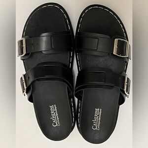Catherine Maladrino Chunky Black Flatform Lug Slide Sandals With Buckles 10